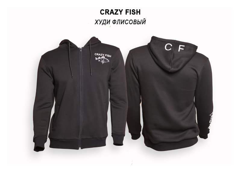 Fleece Рoodie Crazy Fish Cotton Black - M