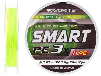 PE Line Favorite Smart PE 3x 150м (fl.yellow) #0.25/0.085mm 5lb/2.2kg